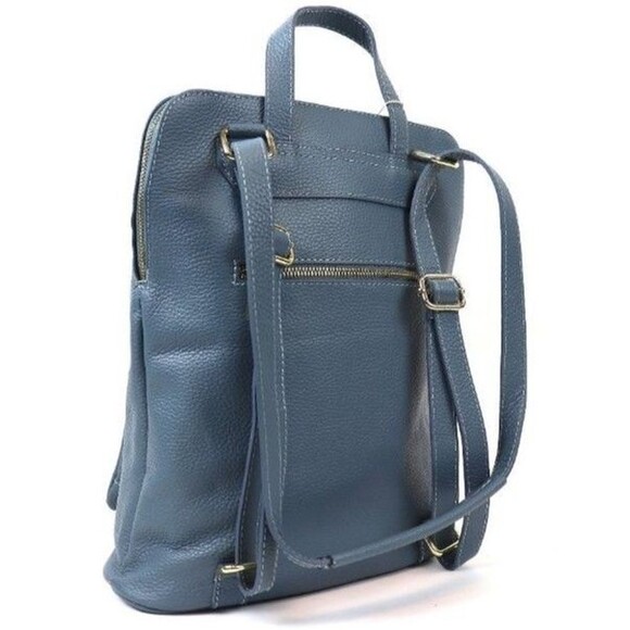 Handmade Italian Pebbled Leather Convertible Backpack Crossbody Slate Blue NWOT - Picture 4 of 10